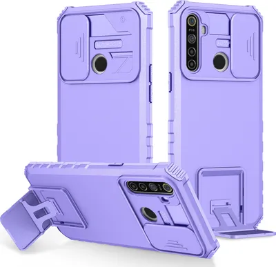 Produktbild von OPPO Realme 5 Hülle, Dual Layer Ständer Schutzhülle mit Schiebe Kamera Schutz für OPPO Realme 5 Lila
