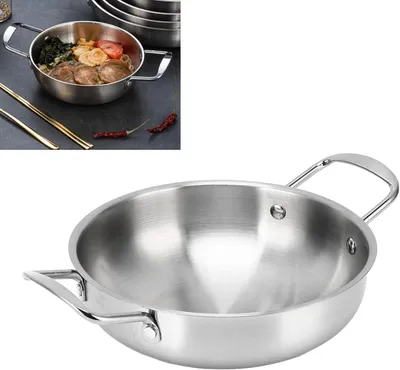 Imagen del producto de Olla de acero inoxidable, de 18 cm de diámetro, con dos asas, ideal para camping y cocina