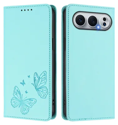 Image de Étui en cuir pour Honor 500/Honor 500 Pro, étui de protection type portefeuille en cuir gaufré « papillon » avec support, couleur turquoise