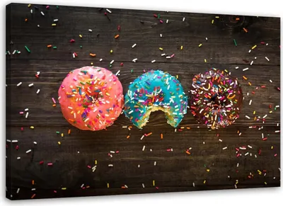 Produktbild von Leinwandbild bunte donuts 100x70 cm Feeby farbe wandbild bereit zum aufhängen