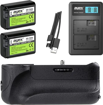 Produktbild von Batteriegriff Set für Sony Alpha A6300 A6000 + 2x NP-FW50 Akku + 1x USB Dual Ladegerät
