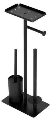 Image de ModernHome AIE-46 : Porte-rouleau de papier toilette avec brosse WC et étagère, noir