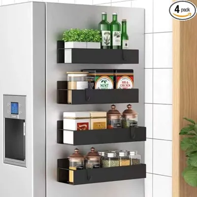 Produktbild von Magnetische Gewürzaufbewahrung für Kühlschrank und Ofen, schwarze Kühlschrank-Organizer und Aufbewahrung, 4 Stück