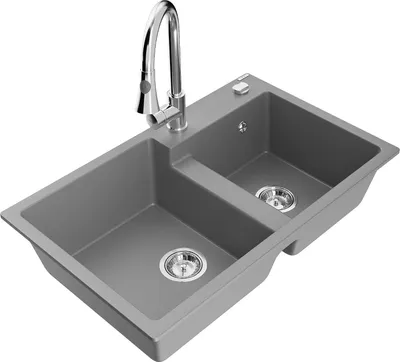 Produktbild von Mexen Tomas 2-Becken-Granitspüle mit Mischbatterie Elia, Grau - 6516-71-670101-00