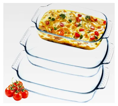 Produktbild von Glas Auflaufform Set 3-teilig hitzebeständig bis 230°C - 2 L / 2,7 L / 3,8 L - Ofenschalen in verschiedenen Größen, spülmaschinenfest - Gratinform für Lasagne und Tiramisu, rechteckig