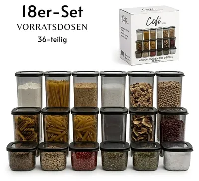 Produktbild von 18er Set Vorratsdosen mit Deckel, luftdicht - Küchen Organizer Aufbewahrungsboxen BPA frei - stapelbare Frischhaltedosen für Lebensmittel und Meal Prep