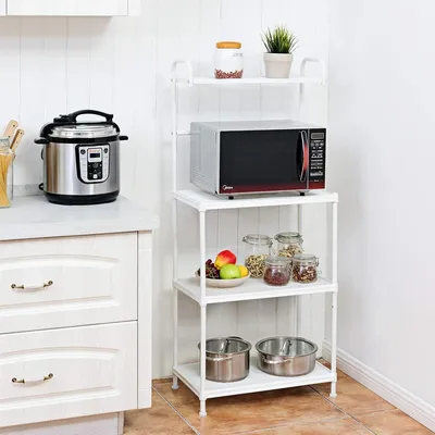 Produktbild von giantex Küchen- & Mikrowellenregal aus Metall, 4-stufig, weiß, 60x34.5x136cm, mit verstellbaren Füßen, für Küche, Wohnzimmer, Balkon, belastbar bis 25 kg