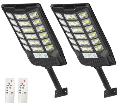 Obrázok produktu pre Solárne lampy na vonkajšie použitie – LED vonkajšie svietidlo, nástenná lampa, sada 2 kusov – svieti od súmraku do úsvitu – vodotesné (IP65) – s diaľkovým ovládaním – vhodné do záhrady, garáže