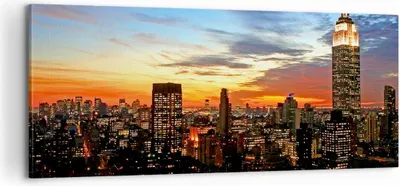 Produktbild von Bild auf Leinwand - Leinwandbild - Amerika gebäude sonnenuntergang wolkenkratzer - 100x40cm - Wand Bild - Wanddeko - Leinwanddruck - Bilder - Kunstdruck - Leinwand bilder - Wandkunst - AB100x40-2125
