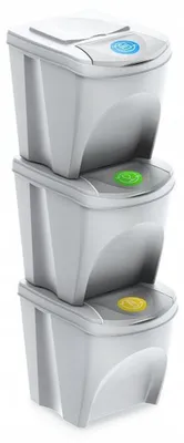 Produktbild von BirnePower Mülltrennsystem 3-fach 75L - 3x25L Sortibox Weiß, Stapelbar, Abfalleimer aus Kunststoff, Farbige Deckel, Mülltrenner für die Küche
