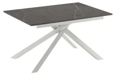 Productafbeelding van Pulse 25: Uitschuifbare, moderne tafel met een mat, antracietkleurige marmerlook melamineplaat en een wit metalen onderstel – 140–190 x 90 cm