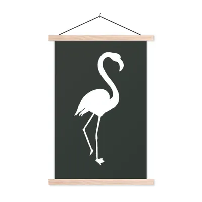 Produktbild von MuchoWow® Textilposter Scherenschnitt - Flamingo - Weiß 120x180 cm mit holzfarbenen Rahmen - Textil-Plakat