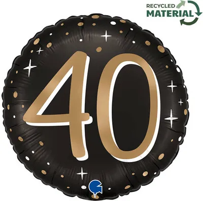 Zdjęcie produktu dla Balon Foliowy, okrągły, 40 urodziny, czarno- złoty,  - 46cm