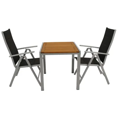 Produktbild von DEGAMO Gartengarnitur VAIL 3-teilig, Alu silbergrau, Akazie, Kunstgewebe schwarz