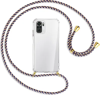 Produktbild von Handykette Backcover-Schutzhülle mit Band (Metall goldfarben) für Xiaomi Redmi Note 10 4G - blau+beige