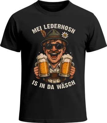 Produktbild von Herren T-Shirt für das – Mei Lederhosen is in da Wäsch – Ersatz Tracht Bayer Fun-Shirt Trachtenshirt Bierfest Outfit Statement Spruch Saufen lustig Moonworks®