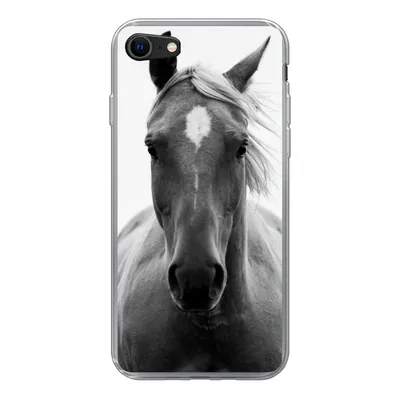 Produktbild von MuchoWow® Handyhülle Schutzhülle Hülle für iPhone SE 2020 Pferd - Tier - Schwarz - Weiß Silikon Softcase Handy Hülle - Kartenbesitzer