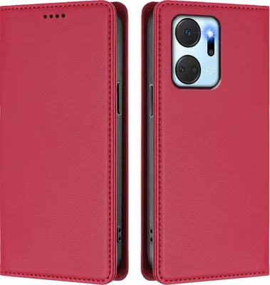 Produktbild von Handyhülle für Honor X7A, Kunstleder Klapphülle Stoßfeste Magnetische Hülle mit Ständer Rot