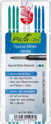 Produktbild von Pica Dry Ersatzminen Etui Basis-Set, wasser- strahlfest, 3x blau, 3x grün, 2x weiß