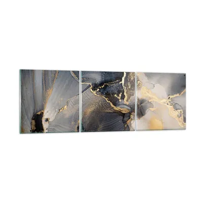 Produktbild von Bilder auf glas - 3 Teile - Dunkel Abstraktion Gold - 90x30cm - Glasbilder - Wandbilder - Bilder - zum Aufhängen bereit - Wanddekoration aus Glas - Glas Bilder - Wandbild auf Glas - GCA90x30-4824