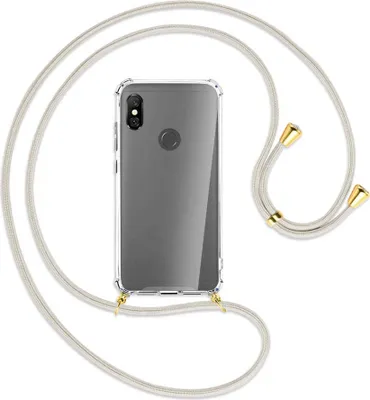 Produktbild von Handykette Backcover-Schutzhülle mit Band (Metall goldfarben) für Xiaomi Redmi Note 6 Pro - broken white