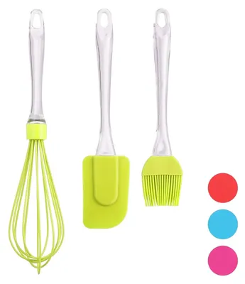 Image de TRANKIELO® - Ensemble de 3 pièces pour la pâtisserie : spatule, raclette à pâte et fouet - en silicone, vert, ustensiles de cuisine pour la maison