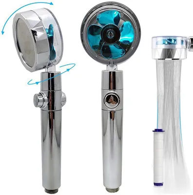 Produktbild von Hochdruck Turbo Duschkopf(Blau) mit Baumwollfilter,360° Drehbar Handbrause mit Druckerhöhung,universell passend, Wassersparende Duschbrause