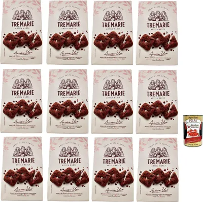 Produktbild von Tre Marie Ancora Uno Frolla al Cacao con Gocce di Cioccolato Kekse Kakao Kekse mit Tropfen aus Dunkler Schokolade Biscuits 12x 315g Packung + italian Gourmet polpa 400g
