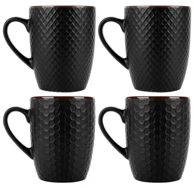 Image de Tasses à café et à thé - Lot de 4 - 400 ml - Céramique - Noir