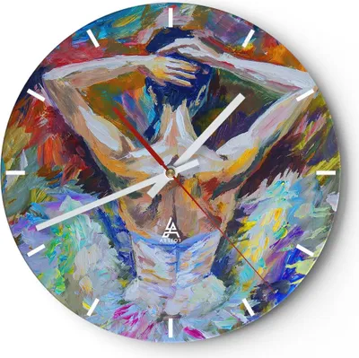 Produktbild von Wanduhr - Rund - Glasuhr - Balletttänzer tanzen - 40x40cm - Schleichendes Uhrwerk - Lautlos - zum Aufhängen bereit - Dekoration Modern - Wanddekoration aus Glas - C3AR40x40-3503
