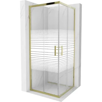 Obrázek produktu pro Mexen Rio čtvercový sprchový kout 80 x 80 cm, Pruhy, Zlatá - 860-080-080-50-20