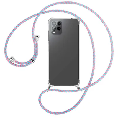 Produktbild von Handykette Backcover-Schutzhülle mit Band (Metall silberfarben) für Telekom T Phone Pro, T-Mobile Revvl 6 PRO 5G - pink/mint
