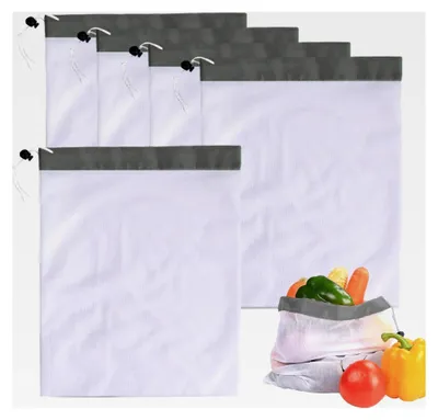 Produktbild von 10 Stück Netztaschen für Gemüse, wiederverwendbare Einkaufstaschen mit Kordelzug
