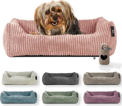 Produktbild von Rohrschneider Hundebett waschbar für kleine und mittelgroße Hunde mit Hundekissen Cord  inkl. Gassibeutel, Farbe:powder rosa 55cm, Muster:Cordstoff breit