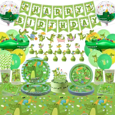 Immagine prodotto di Omgoods - Set di decorazioni per feste di compleanno a tema coccodrillo, con piatti e palloncini
