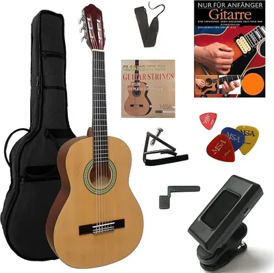 Productafbeelding van Silecomplaza 3/4 CONCERTGITAAR - LEERINSTRUMENT - KLASSIEK, NATUURLAK, HOOGGLANS - Bovenblad: Grenenhout - 10-DELIGE STARTERSET! - Leerboek + CD - Stemapparaat - Capo - Winder - Plectrum - en meer