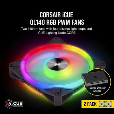 Zdjęcie produktu dla Corsair iCUE QL140 RGB, Wentylator, 14 cm, 1250 RPM, Czarny, Szary
