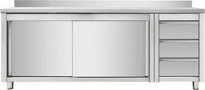 Produktbild von Arbeitsschrank Schiebetüren, Schubladenblock,Aufkantung, 2000x700x850mm