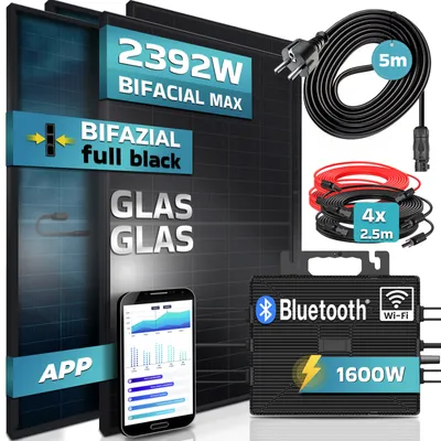 Produktbild von SUNNIVA® Balkonkraftwerk FULL BLACK BIFACIAL 2392W/1600W Solaranlage 1600W Astro Energy Micro Wechselrichter Wifi Bluetooth