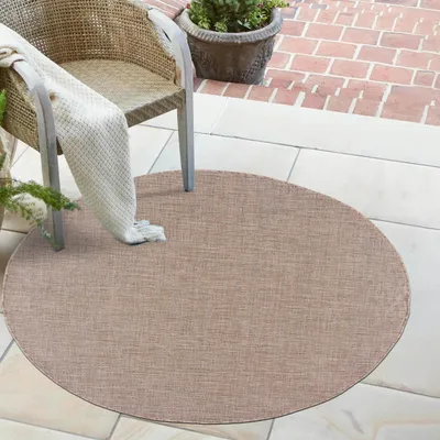 Immagine prodotto di Tappeto da esterno Mazovia - Monocolore, marrone, tappeto rotondo per balcone, terrazza - Resistente alle intemperie - 240 x 240 cm