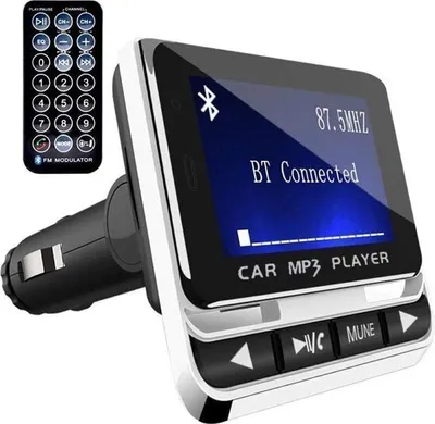 Produktbild von FM-Modulator fürs Auto, Bluetooth 5.0, 1,4-Zoll-Display, Fernbedienung, Klinkenanschluss, USB, Micro-SD, kompatibel mit Android und iOS, schwarz