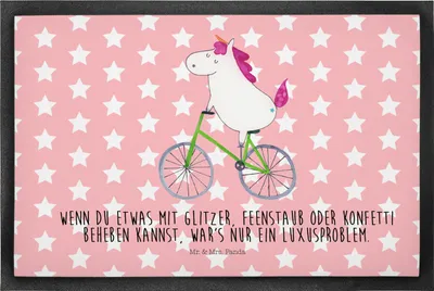Produktbild von Mr. & Mrs. Panda fußmatte Einhorn Radfahrer 50 x 75 cm - Rot Pastell - Geschenk, Türmatte, Einhörner, Bodenvorleger, Radfahren, Türvorleger, Schmutzmatte, Unicorn