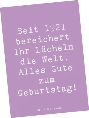 Produktbild von Mr. & Mrs. Panda Postkarte Spruch 1921 Geburtstag - Lavendeltraum - Geschenk, Happy Birthday, Alles gut zum, Geburtstagsgeschenk, Ansichtskarten, einzelkarte, Postkarten