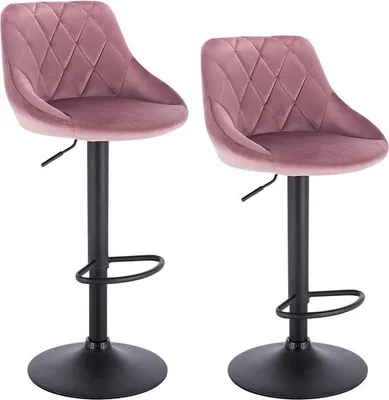 Produktbild von Designer Barhocker – Samt – Rosé – Ergonomisch – Mit Rückenlehne – Höhenverstellbar 60–82cm – 2er Set