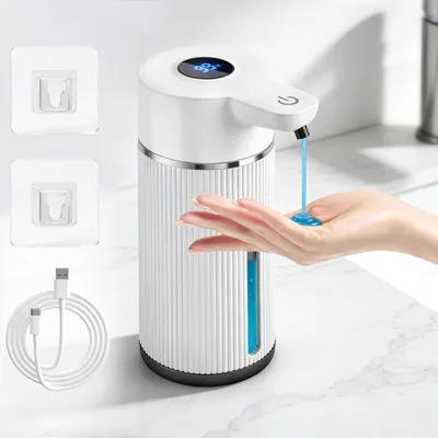 Produktbild von Automatischer Seifenspender, 420 ml, elektrischer Seifenspender mit Display, Wandmontage, Infrarotsensor, USB-aufladbar, IPX5 wasserdicht für Bad/Küche, weiß