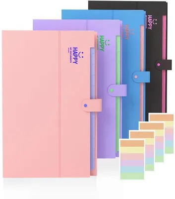 Immagine prodotto di Set di 4 cartelline A4, organizer da ufficio e da scuola con 12 scomparti, apribile, con chiusura in velcro ed etichette