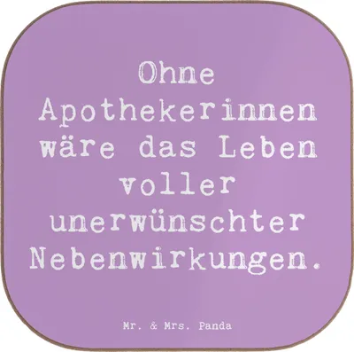 Produktbild von Mr. & Mrs. Panda Untersetzer für Gläser Spruch Apothekerin Nebenwirkung - Lavendeltraum - Geschenk, Beruf, Kundenberatung, Holzuntersetzer, Berufsliebe, Tasse, Gesundheit
