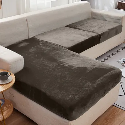 Produktbild von Sofa Sitzkissenbezug, Stretch Samt Sofabezug, Elastische Sofahusse Sofa Abdeckung, Sofa Sitzkissen Schonbezug (für 3 Sitzer, Khaki)