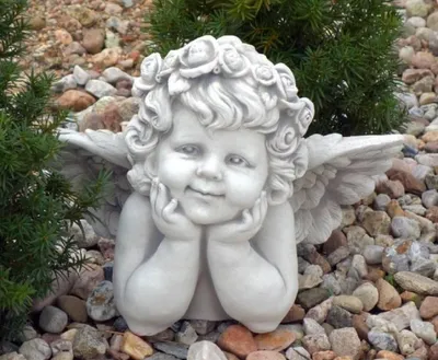 Produktbild von Casa Padrino Jugendstil Garten Deko Skulptur Engel Grau 40 x 22 x H. 31 cm - Elegante Garten Deko Stein Figur - Barock & Jugendstil Garten Deko Accessoires - Garten Deko Skulpturen