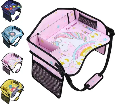 Produktbild von Happy Home Kinder Reise Aktivitätstisch Kinder Reisetisch Auto, Multifunktionaler Snacktisch für Autositze, Abwischbare Tischfläche Rosa